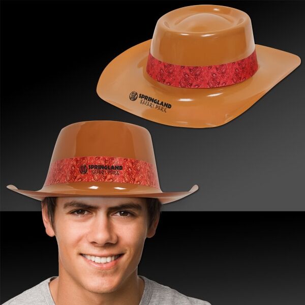 Main Product Image for Custom Printed Brown Plastic Cowboy Hat