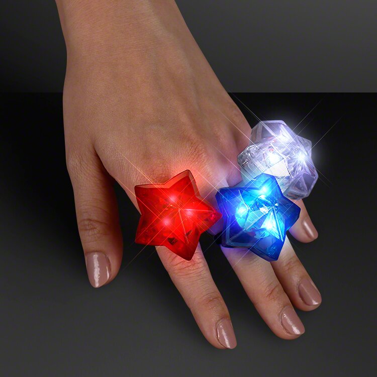 Main Product Image for Custom Printed LED Assorted Red, White & Blue Star Bling Rings