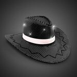 Black Sequin LED Cowboy Hat - White