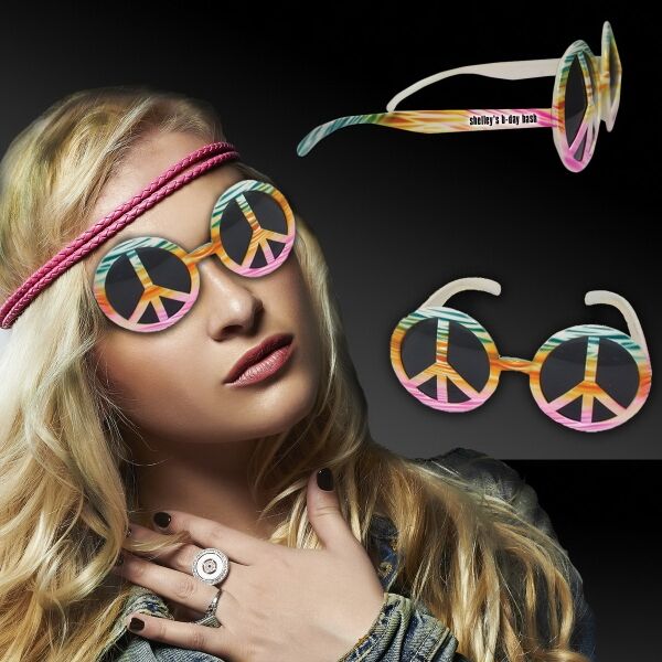 Main Product Image for Custom Printed Tie Dye Peace Sign Costume Sunglasses