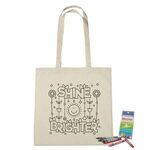 100% Cotton Coloring Tote Bag With Crayons - White