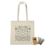 100% Cotton Coloring Tote Bag With Crayons -  