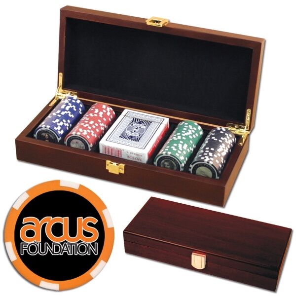 Main Product Image for Poker chips set w/ Mahogany wood case - 100 Full Color Chips