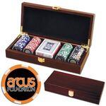 100 full color poker chips in a Mahogany wood case set - Brown