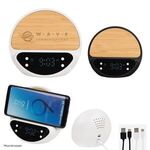 10W Bamboo Wireless Charger With Digital Clock - White