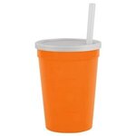 12 Oz Stadium Cup With Lid & Straw - Orange