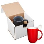 12 oz. Dapper Ceramic Mug with Spoon in Individual Mailer - Red