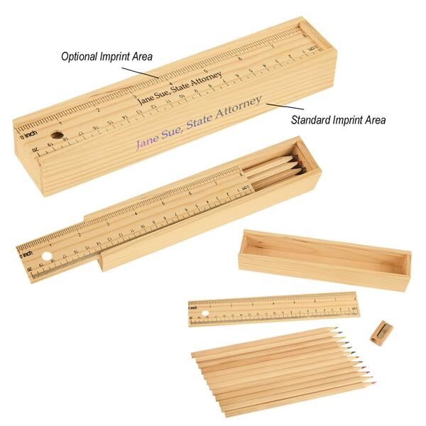 Main Product Image for Custom Colored Pencil Set & Wooden Ruler Box, 12-Piece