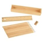 12- Piece Colored Pencil Set In Wooden Ruler Box -  