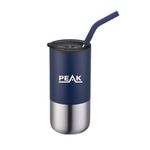 16 Oz. Double Wall Tumbler with Straw - Navy Blue