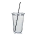 16 Oz. Newport Acrylic Tumbler With Straw - Clear with Charcoal