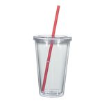 16 Oz. Newport Acrylic Tumbler With Straw - Clear with Red