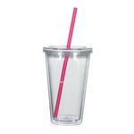 16 Oz. Newport Acrylic Tumbler With Straw - Clear with Red