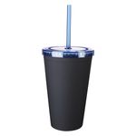 16 Oz. Newport Tumbler with Straw - Black/Blue