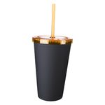 16 Oz. Newport Tumbler with Straw - Black/Orange