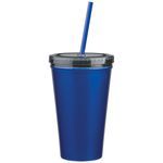 16 oz. Stainless Steel Double Wall Tumbler With Straw -  