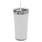18 Oz Stainless Steel Insulated Straw Tumbler - White w/ Silver Trim