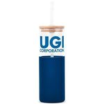 18oz. Glass Tumbler with Bamboo Lid, Straw & Silicone Sleeve - Navy Blue