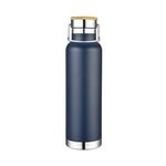 22 Oz. Double Wall Vacuum Bottle with Bamboo Lid - Silkscreen - Navy Blue