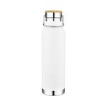 22 Oz. Double Wall Vacuum Bottle with Bamboo Lid - Silkscreen - White