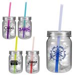 Buy Mason Jar Plastic with Color Changing Straw and Lid 24 oz