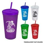 24 Oz. Stadium Cup With Straw And Lid - Translucent Blue