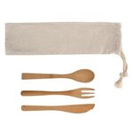 3 Piece Bamboo Utensil Set In Travel Pouch - Natural