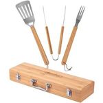 3-Piece BBQ Grill Utensil Set with Bamboo Case -  