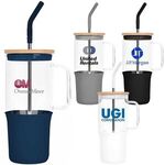 Buy Custom Printed Glass Tumbler with Handle and Straw 32oz. 