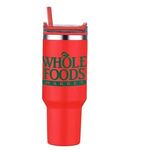 40 oz PP Lined Double Wall Tumbler w/ Handle and Straw - Red