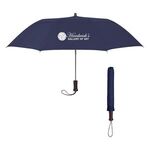 44" Arc Telescopic Folding Wood Handle Umbrella - Navy Blue