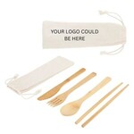 Buy Branded Bamboo Cutlery Set In Cotton Drawstring Pouch