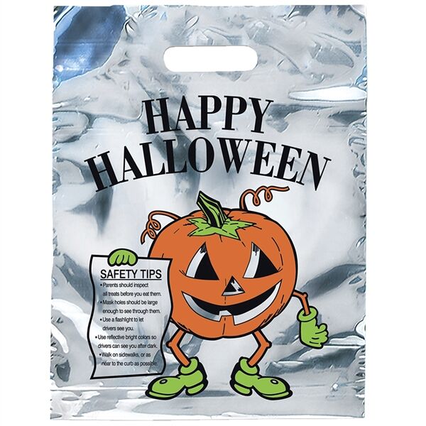 Main Product Image for Custom Logo Pumpkin Silver Reflective Halloween Bag - 11 x 15