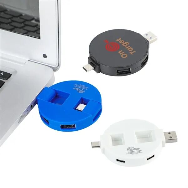 Main Product Image for Branded Quad 4-Port USB-C & USB-A Hub with Recycled ABS Case