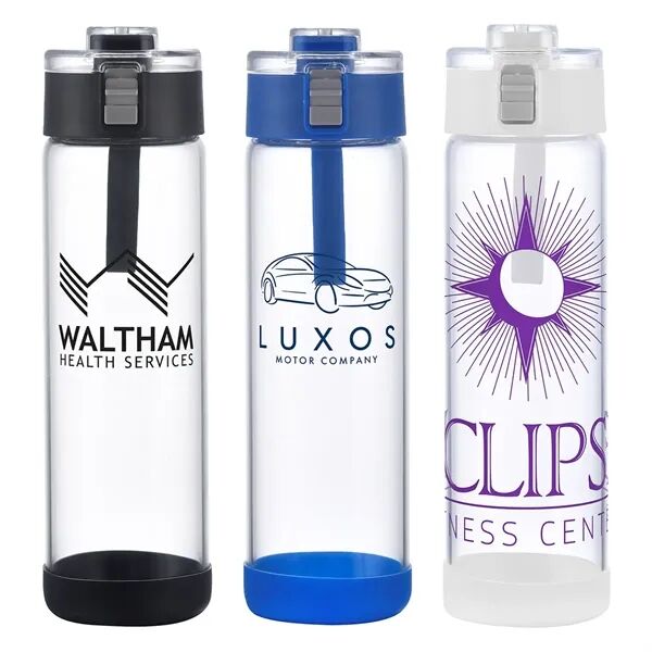 Main Product Image for Branded Hector Push-Button Glass Bottle w/ Silicone Strap 22 Oz