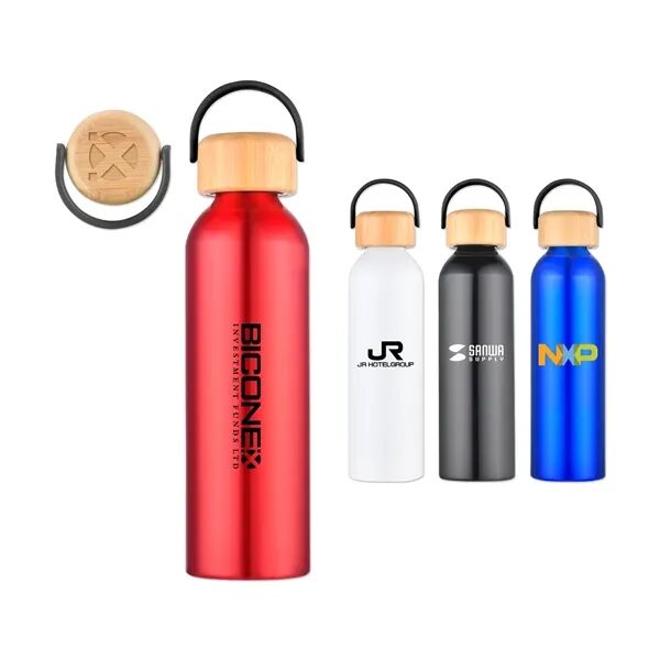 Main Product Image for Custom Logo 100% Recycled Aluminum Bottle with Bamboo Lid 24 Oz
