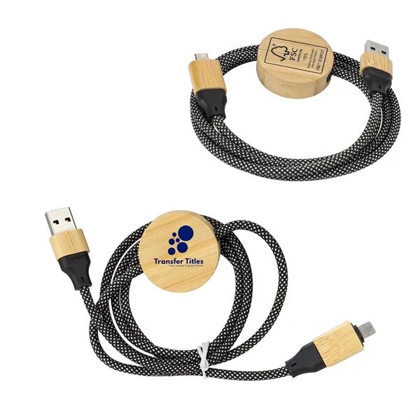 Main Product Image for Custom Logo Bolt 4-in-1 39- Bamboo and RPET 100W Charging Cable