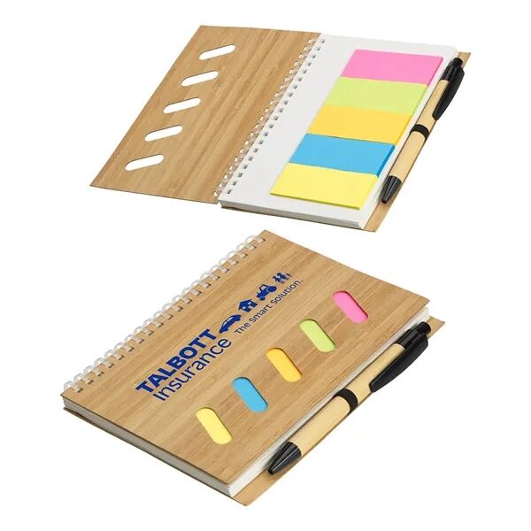 Main Product Image for Custom Logo Bamboo Soft Spiral Notebook With Sticky Notes