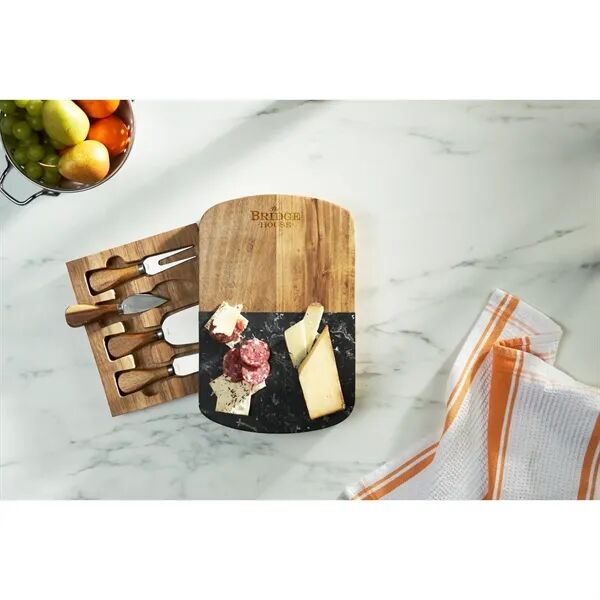 Main Product Image for Laser Engraved Black Marble Cheese Board Set with Knives