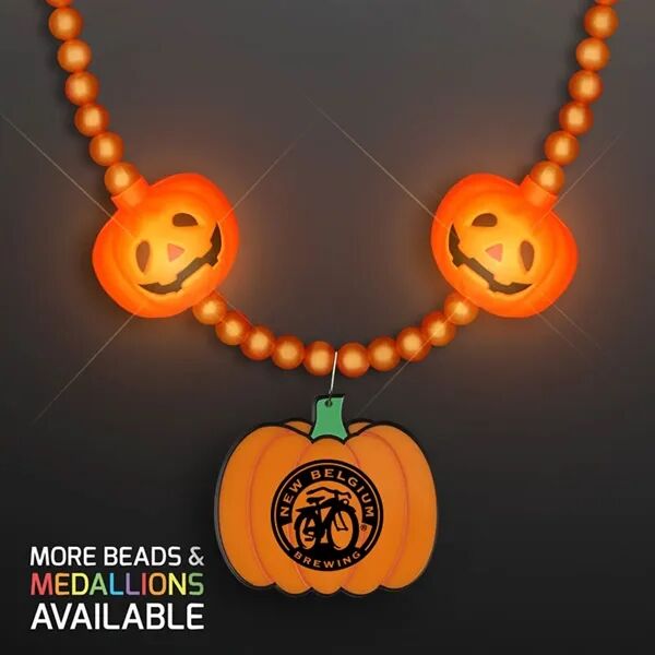 Main Product Image for Custom Logo LED Beads, Halloween Necklace w/ Pumpkin Medallion