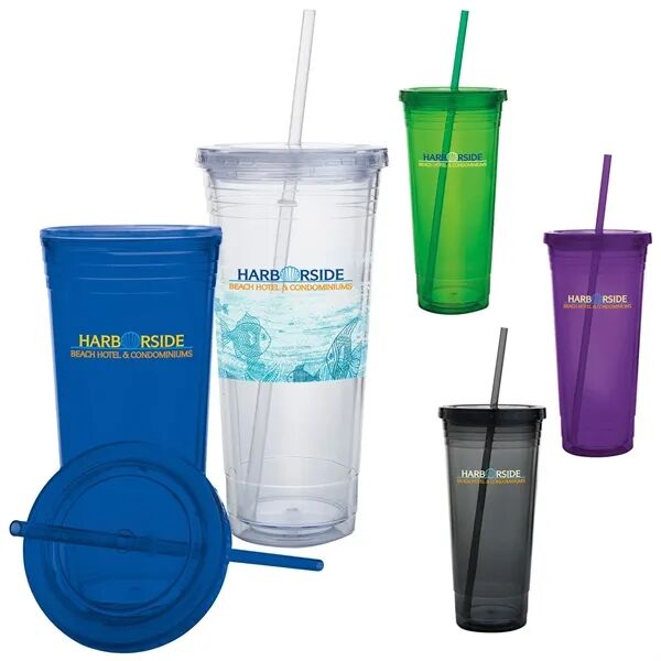 Main Product Image for Custom Printed Double Wall Acrylic Tumbler with Lid/Straw 24 oz.
