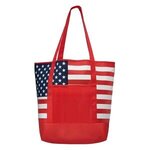 American Flag Non-Woven Tote Bag w/ 210D Pocket - Red