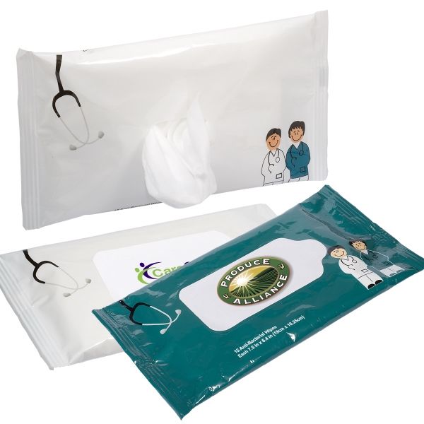 Main Product Image for Custom Antibacterial Pouch Wipes - Doctor and Nurse