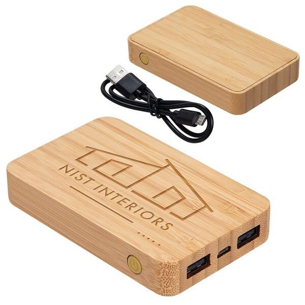 Main Product Image for Marketing Bamboo 5000mah Dual Port Power Bank With Wireless Char