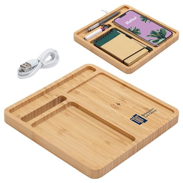 Main Product Image for Imprinted Bamboo Desk Organizer With 5w Wireless Charger