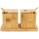 Bamboo Double Dipper Salt Boxes with Spoon 
