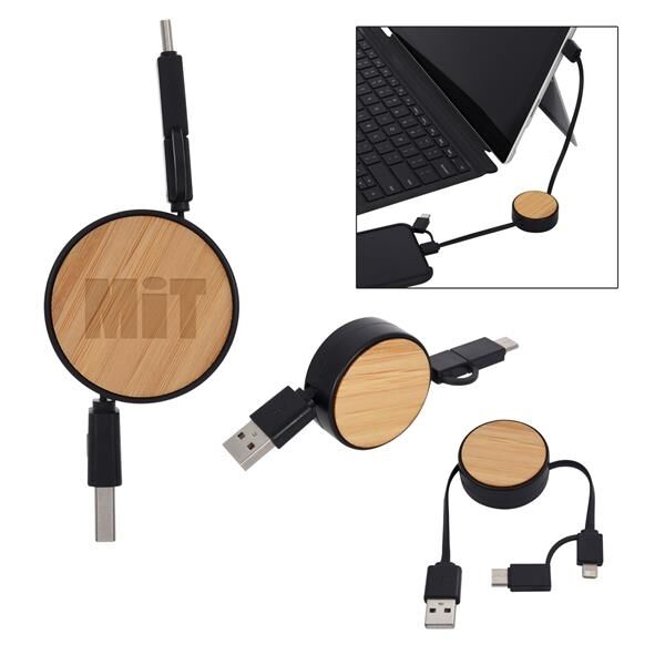 Main Product Image for Bamboo Retractable 3-In-1 Charging Cable