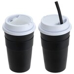 Bistro 14 oz Coffee Cup with Silicone Sleeve + Straw - Black