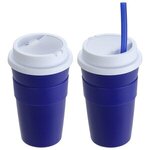 Bistro 14 oz Coffee Cup with Silicone Sleeve + Straw - Blue