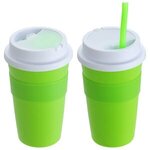 Bistro 14 oz Coffee Cup with Silicone Sleeve + Straw - Green